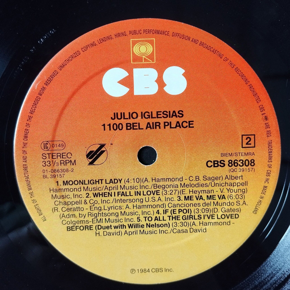 Винтажная виниловая пластинка LP Julio Iglesias 1100 Bel Air Place (Holland 1984)