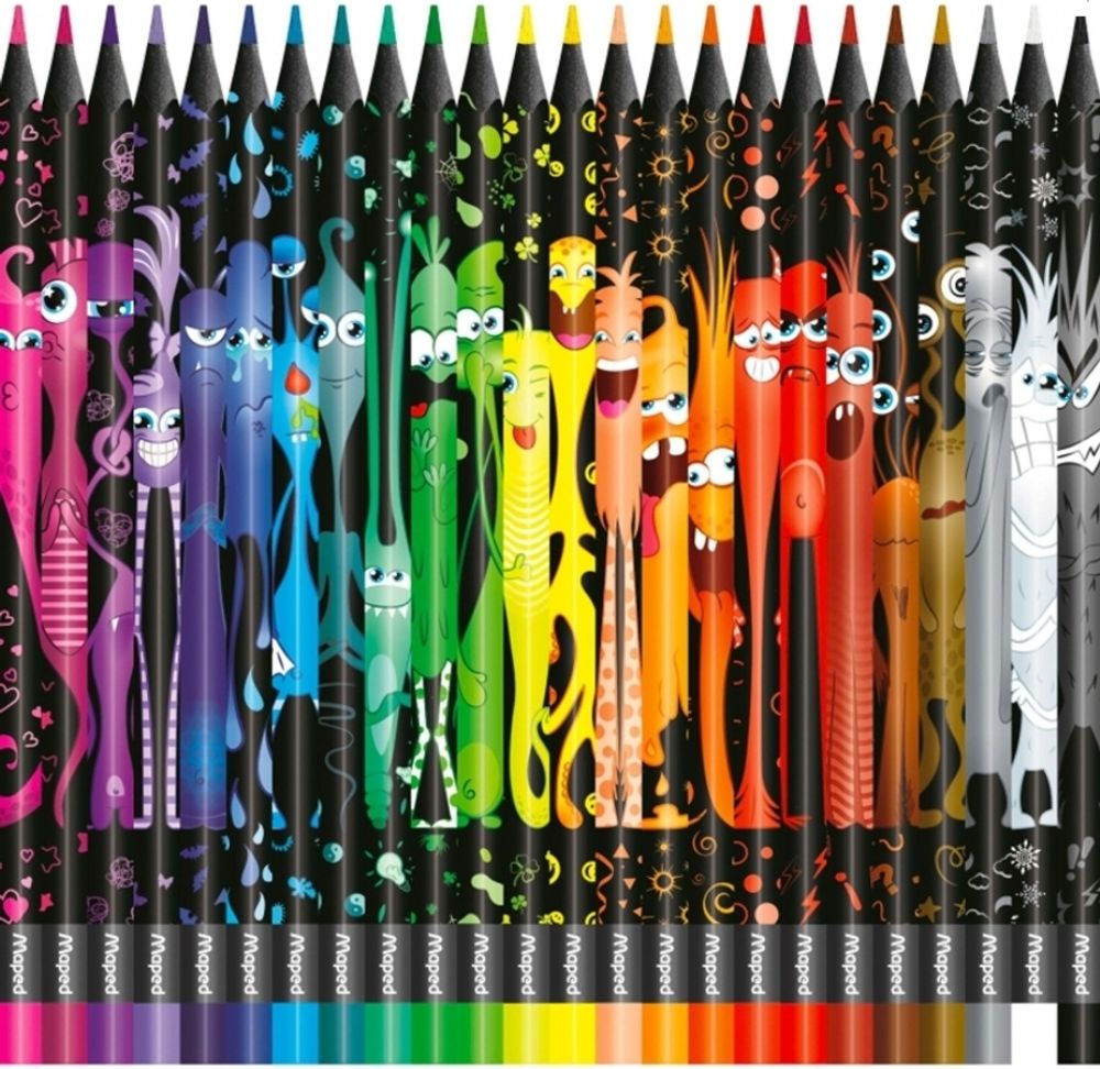 Карандаши пластиковые цветные трёхгранные 24цв. Maped ColorPeps Black Monster