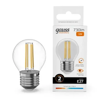 Лампа Шар 12W 730lm 2700К Е27 LED 52212 Filament Elementary Gauss