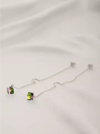 Серьги-протяжки Миражи с зелеными кристаллами Swarovski