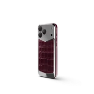Чехол для iPhone 18 на магните - Натуральная кожа аллигатора - Burgundy