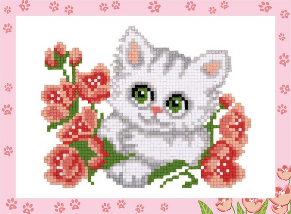 Алмазная (кристальная) мозаика Фрея, Котенок с цветочком, 14х19,5 см
