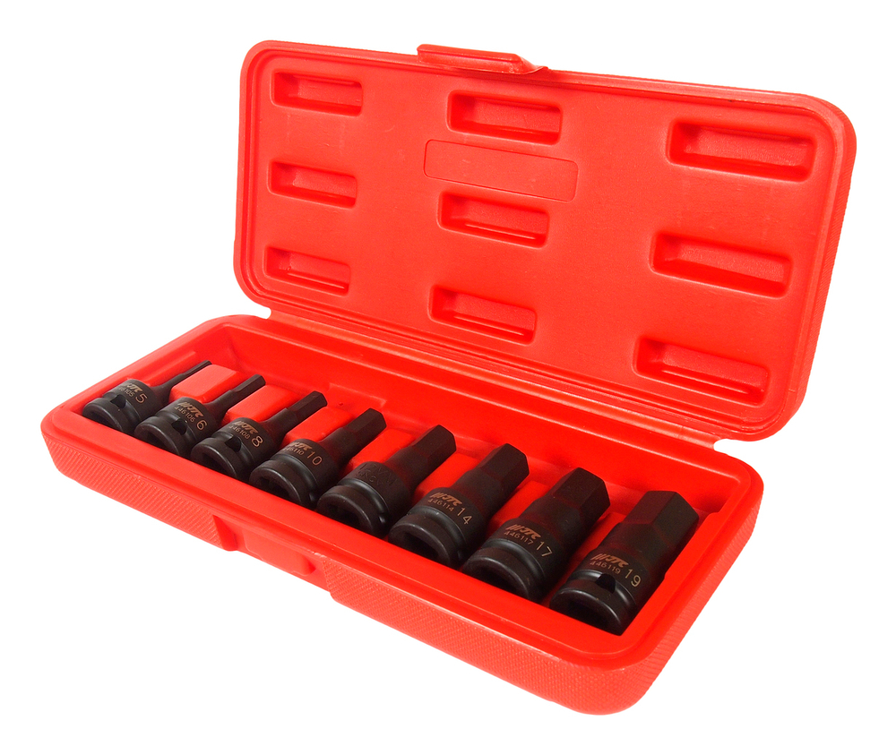 Набор бит-головок 1/2" HEX H5-19ммх60мм ударных 8 предметов в кейсе JTC