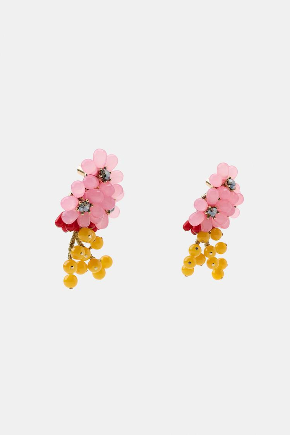 ZARA СЕРЬГИ С ЦВЕТАМИ, БУСИНАМИ И СТРАЗАМИ, РОЗОВЫЙ