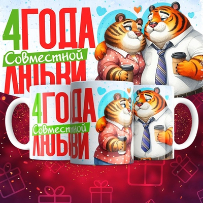 Кружка 1 совместный год любви, тигры / 4