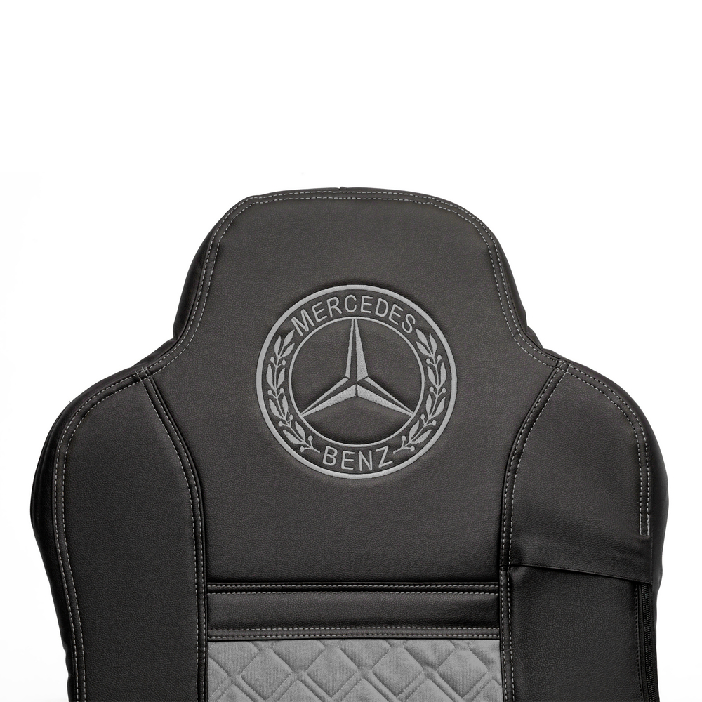 Чехлы Mercedes AXOR после 2014 года Высокие сиденья (экокожа, черный, серая вставка)