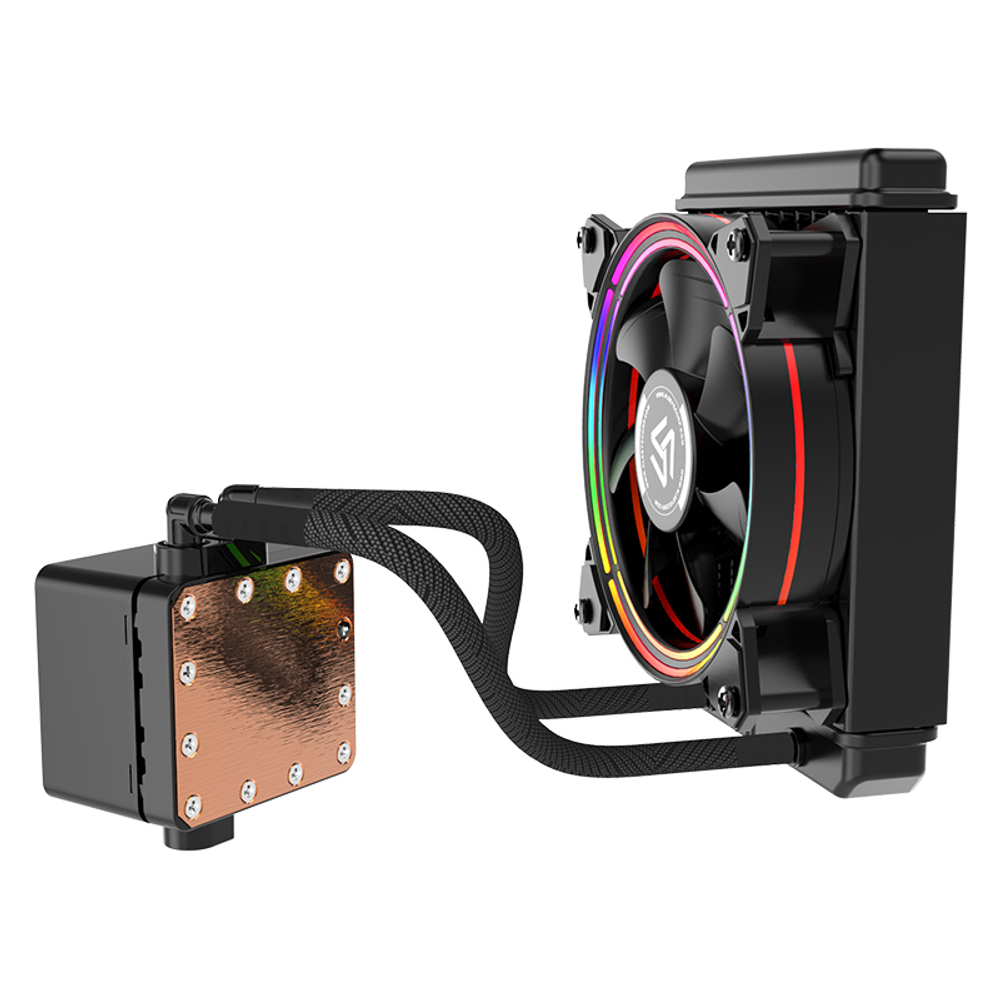Жидкостное охлаждение Alseye H120, 1х120мм, 800~2000rpm, 4-pin, Al, черный/RGB, 1 секция, 45.2CFM, 35.2дБ, INTEL 1200/115x/775/2066/2011/1366, AMD AM5/AM4/AM3(+)/AM2(+)FM1 (AS.02.02.0018)