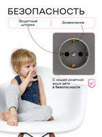 Розетка внутренняя тройная с заземлением серая