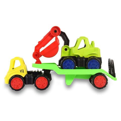 Пластмассовая игрушечная машина Toy Bibib "Эвакуатор с экскаватором" (35*12*22 см), сетка
