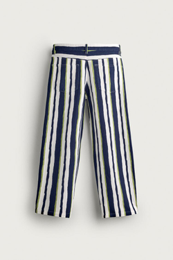 ZARA БРЮКИ STRAIGHT FIT В ПОЛОСКУ, МОРСКОЙ СИНИЙ