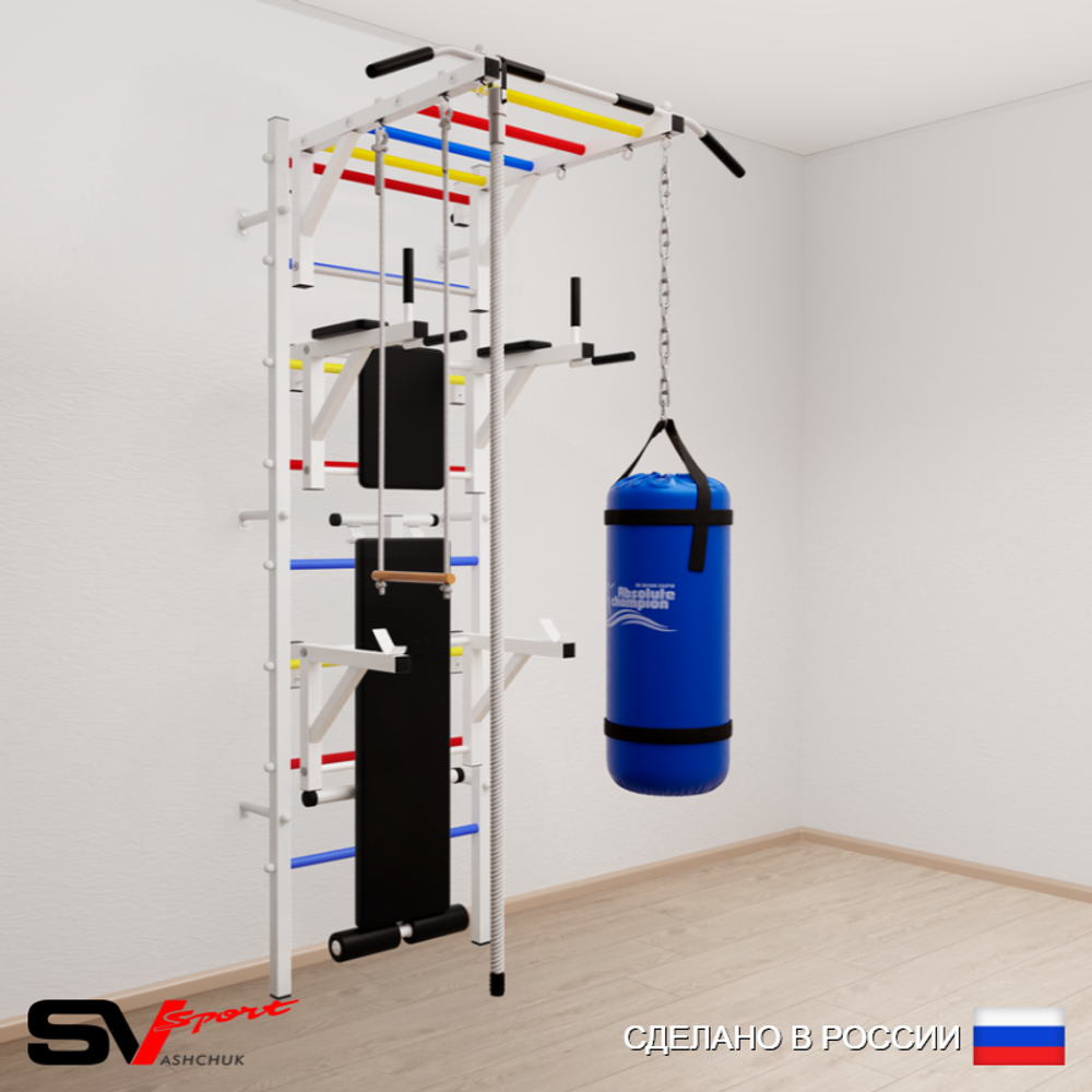 Шведская стенка Sv Sport 5661 (Турник рукоход/Брусья/Стойка/Скамья/Канат/Трапеция/Цепь/Мешок 15кг)