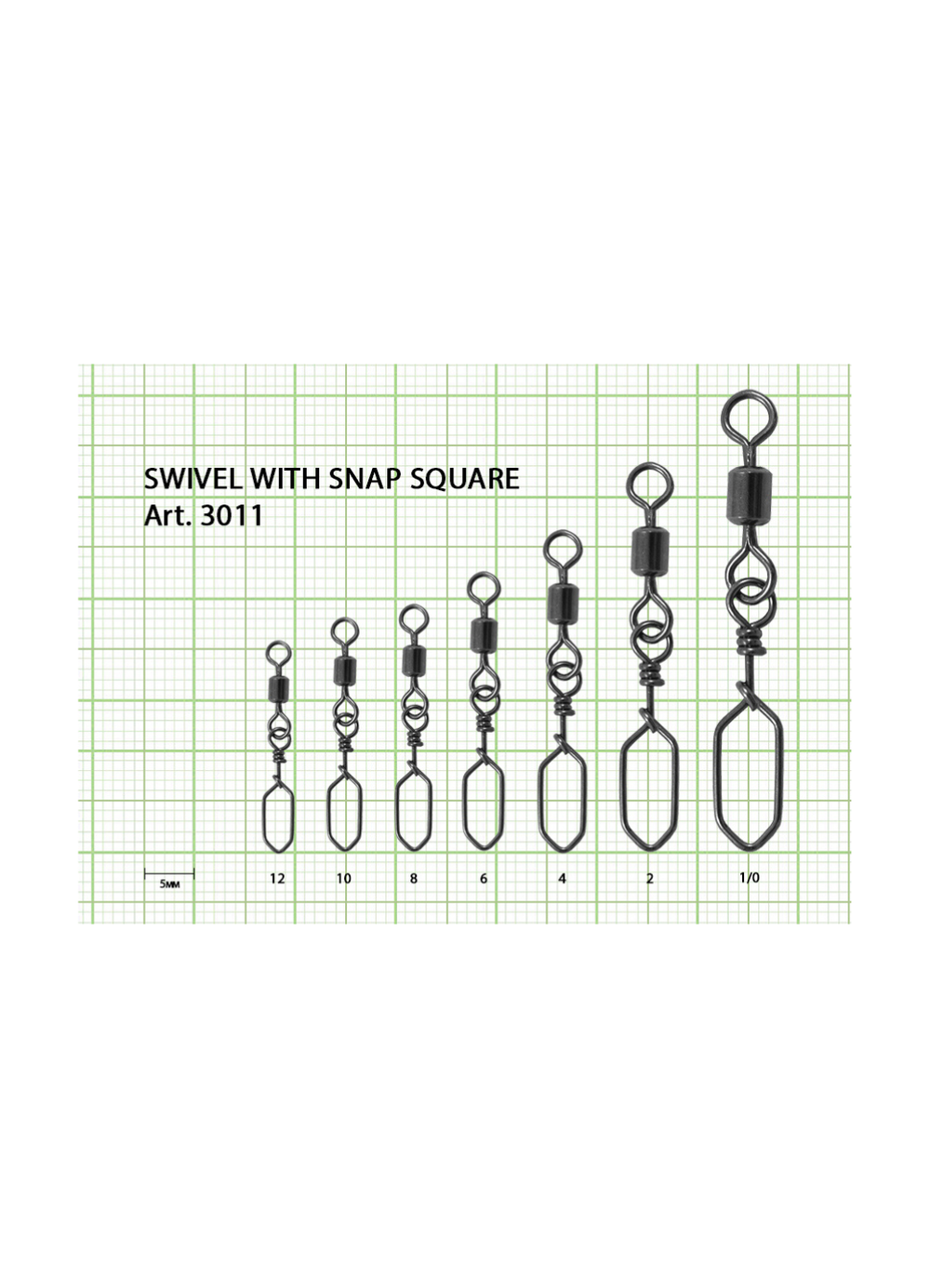 Вертлюжок рыболовный Fish Crystal SWIVEL WITH SNAP с застежкой Square 3011 №2 (5 упаковок)