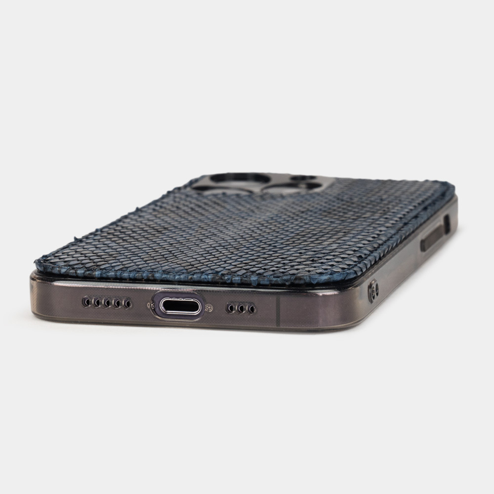 Чехол для iPhone 15 Pro Max из кожи питона, синего цвета
