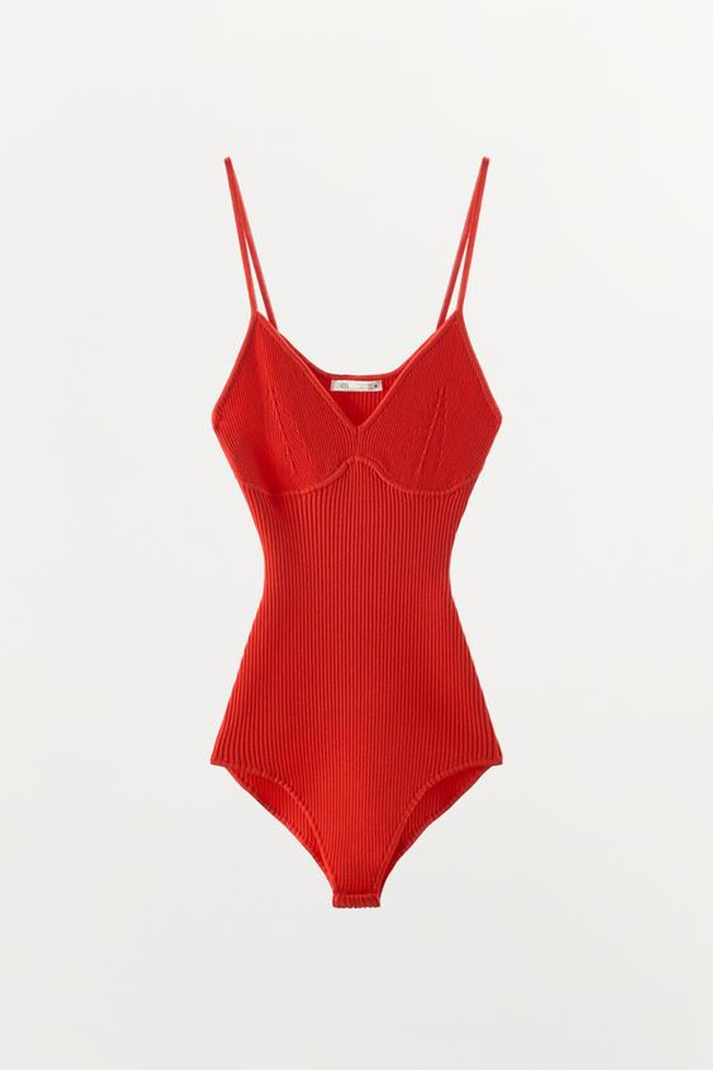 ZARA ТРИКОТАЖНОЕ БОДИ В РУБЧИК, КРАСНЫЙ