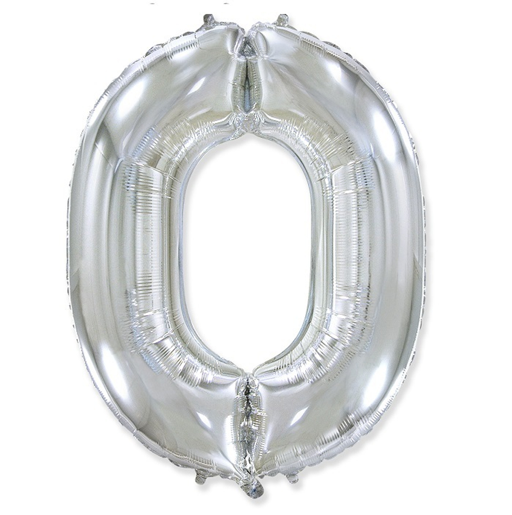 Шар фольга Цифра 0 Silver Серебро 102см с гелием