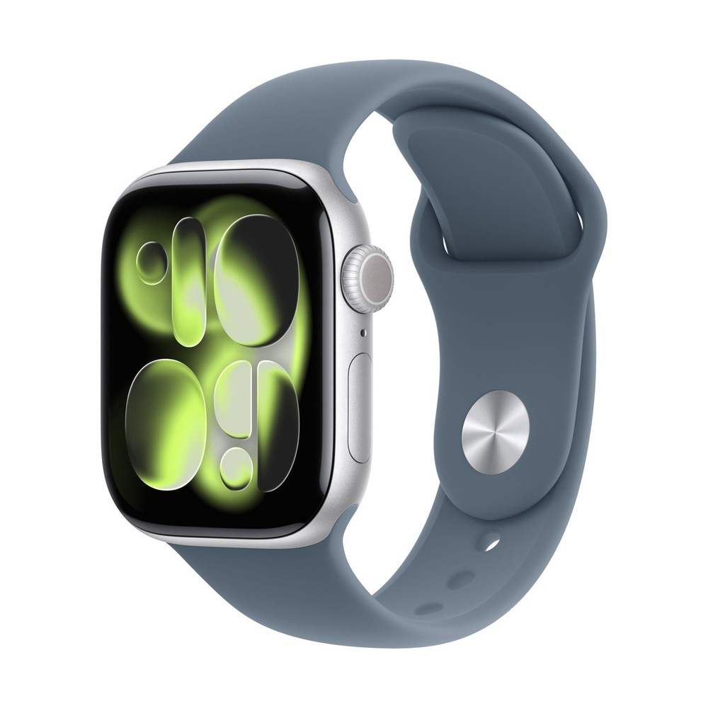 Apple Watch Series 11, 46 мм корпус из алюминия цвета «Silver», ремешок Sport Band размера S/M цвета «Anchor Blue»