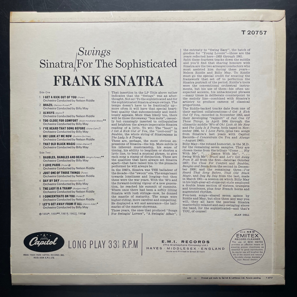 Frank Sinatra ‎– Sinatra For The Sophisticated (Англия 1966г.)