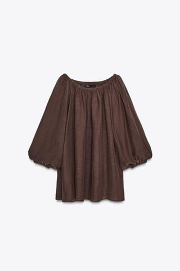 ZARA ТОП С ОТКРЫТЫМИ ПЛЕЧАМИ ZW COLLECTION, КОРИЧНЕВЫЙ