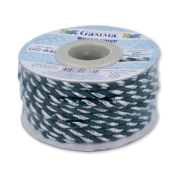 Шнур витой ⌀3.0 мм, 9.1 м, 036/серебро изумруд, Gamma GC-032