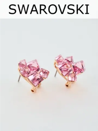 Серьги гроздья Мираж с розовыми кубиками Swarovski