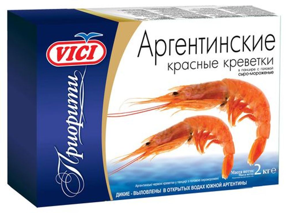 Аргентинские красные креветки с/м в панцире с головой 20/30 VICI 4000гр