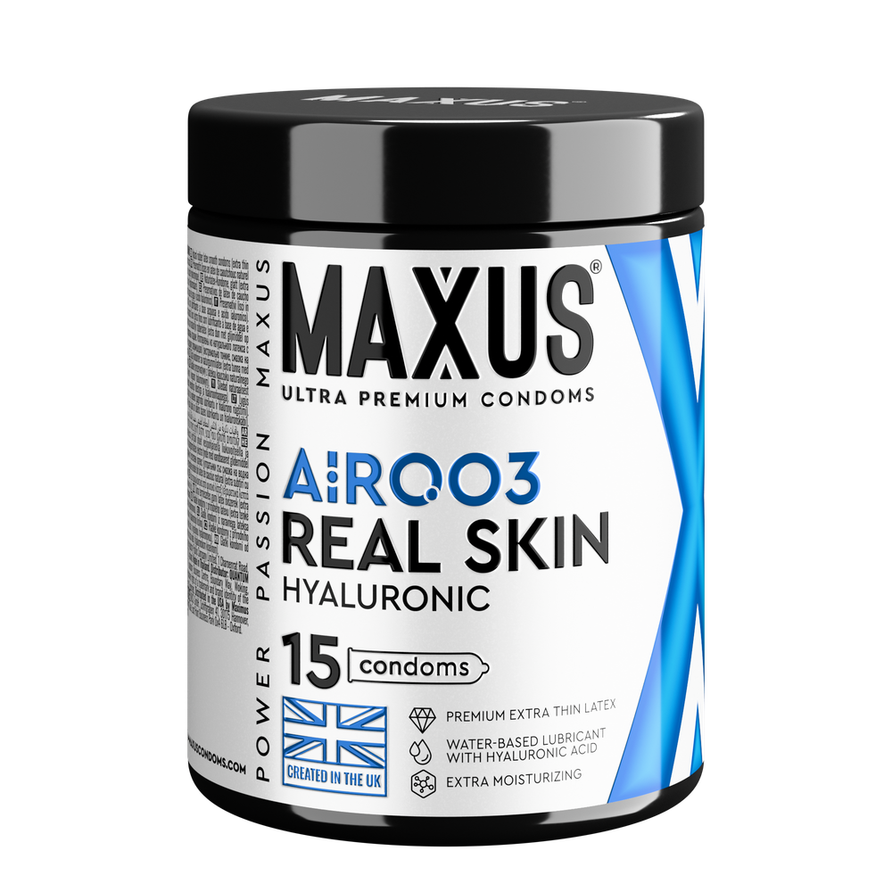 MAXUS Air 003 Real Skin Hyaluronic - Ультратонкие презервативы с гиалуроновой кислотой, 15 шт