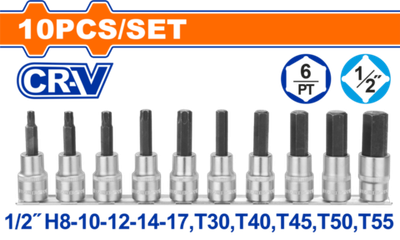 Набор торцевых головок с битами 1/2" 10 шт (10/20) WADFOW WST1412