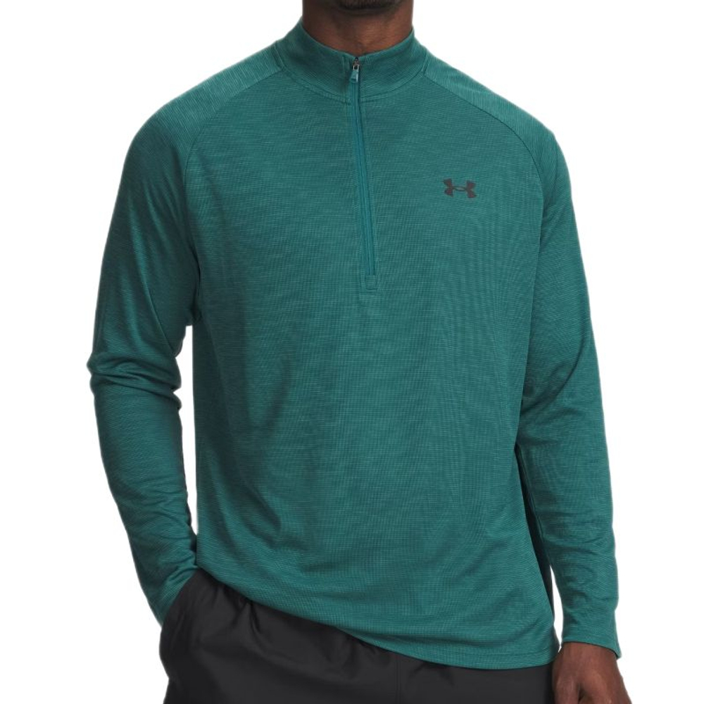 Мужская теннисная футболка Under Armour Tech Textured 1/2 Zip — rack green/black