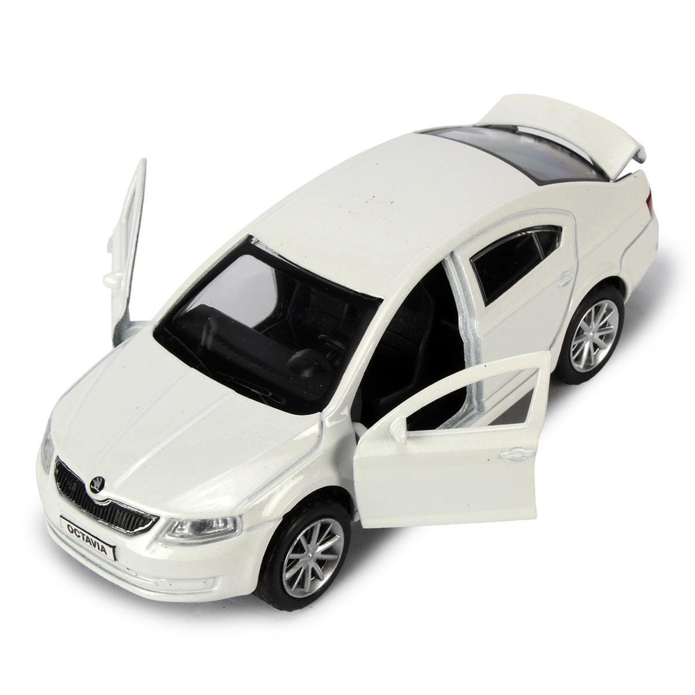 Модель ин. мет. "Skoda Octavia" 12см, двери, багаж, белый коробка OCTAVIA-12-WH (Технопарк)
