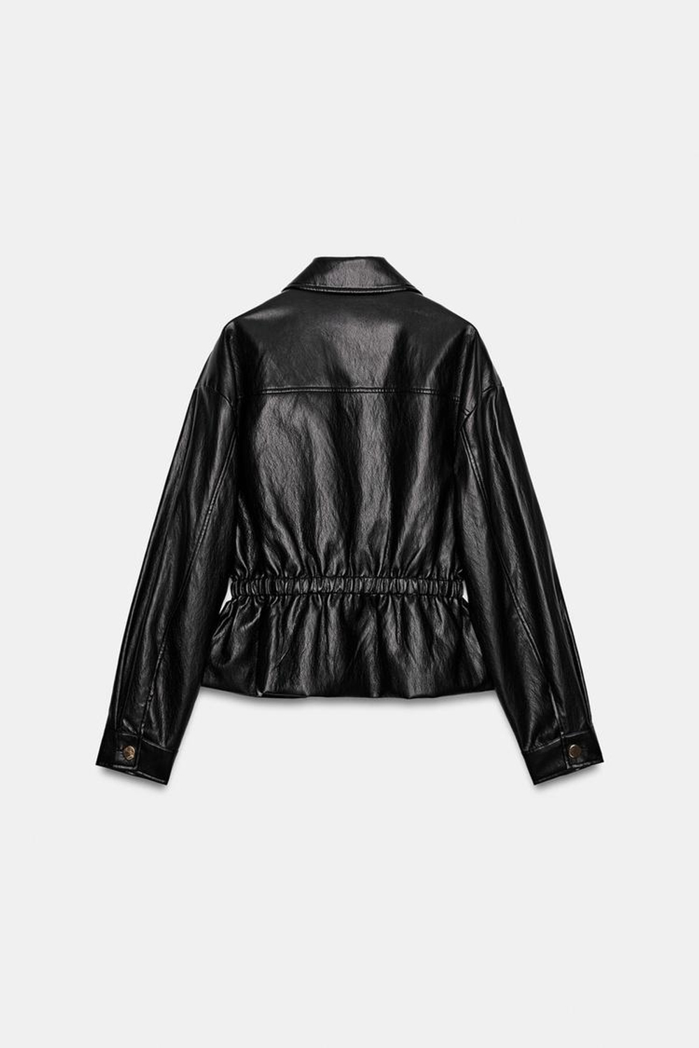 ZARA КУРТКА ИЗ ИСКУССТВЕННОЙ КОЖИ, ЭЛАСТИЧНАЯ ТАЛИЯ, ЧЕРНЫЙ