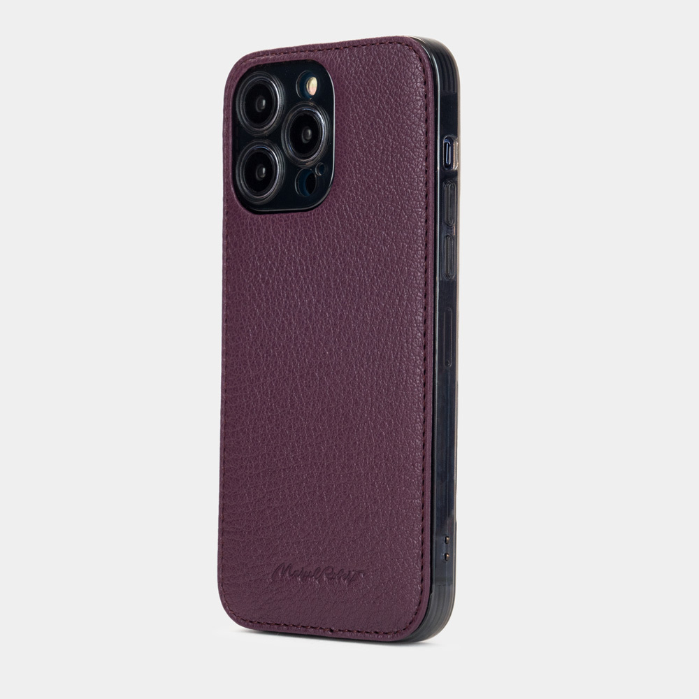 Чехол-накладка для iPhone 15 Pro из кожи козы фиолетового цвета