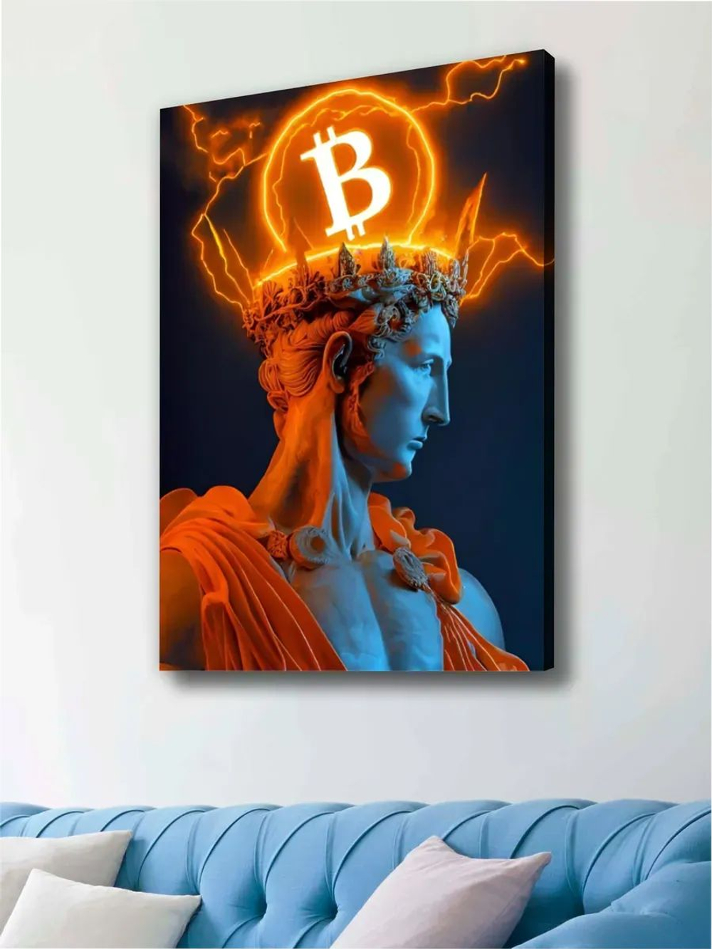 Картина Корона биткоина модульная 30х40см 1шт., на деревянном подрамнике