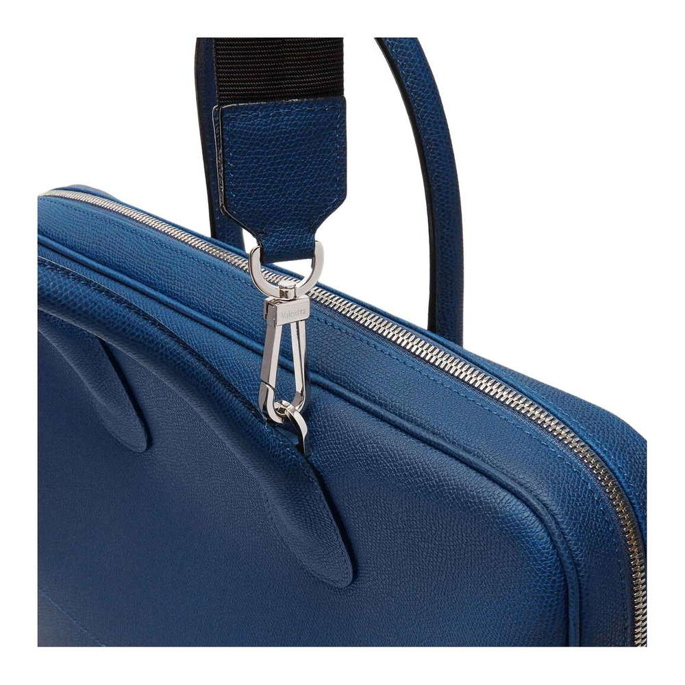 Valextra Millepunte Calfskin Handheld Laptop Bag Unisex Sapphire Blue