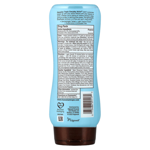Hawaiian Tropic, Island Sport, солнцезащитное средство с широким спектром защиты, SPF 50, легкий тропический аромат, 236 мл