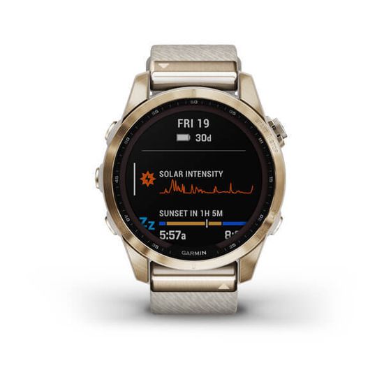 Часы Garmin Fenix 7S, Sapphire Solar, кремовое золото, кремовый нейлон 010-02539-39