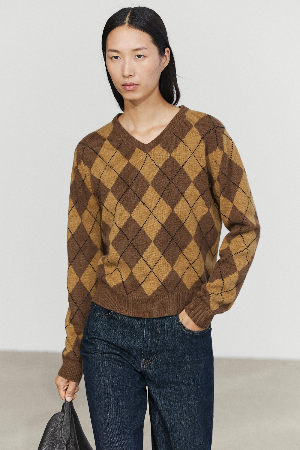 Massimo Dutti Свитер из 100% шерсти Argyle, светло-коричневый