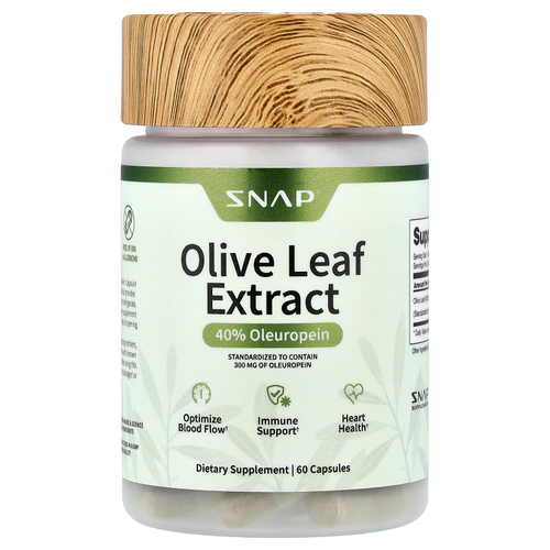 Snap Supplements, Листья оливкового дерева, максимальная эффективность, 750 мг, 60 капсул