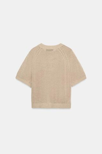 ZARA СВИТЕР С КОРОТКИМИ РУКАВАМИ И ПУГОВИЦАМИ, ПЕСОЧНЫЙ