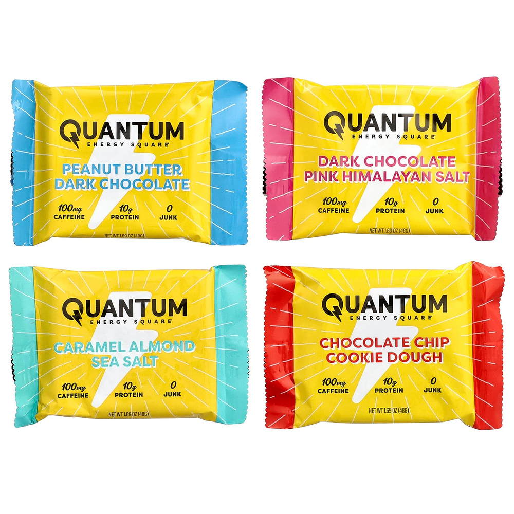 Quantum Energy Square, протеиновый снек с кофеином, ассорти из 8 порционных порций по 48 г (1,69 унции)