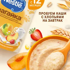 Каша молочная Nestle Шагайка Мультизлаковая яблоко земляника персик 190г