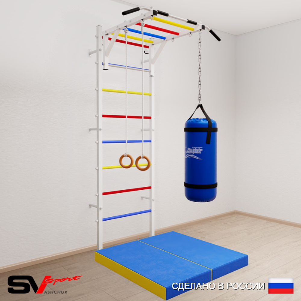 Шведская стенка Sv Sport 5306 (Турник рукоход/Кольца/Цепь/Мешок 22кг/Мат 1м)