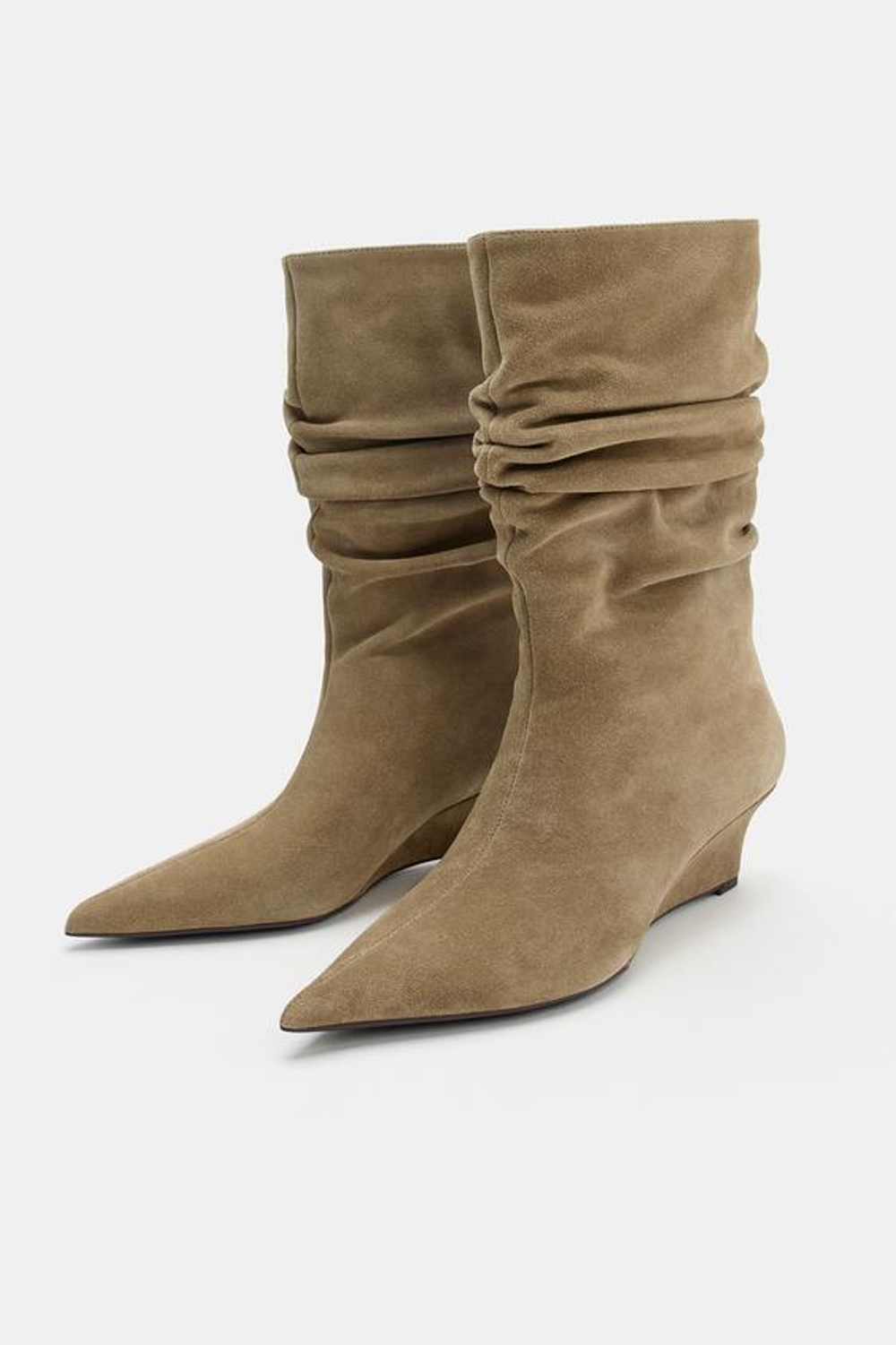 ZARA ЗАМШЕВЫЕ БОТИЛЬОНЫ НА ТАНКЕТКЕ, БЕЖЕВО-КОРИЧНЕВЫЙ