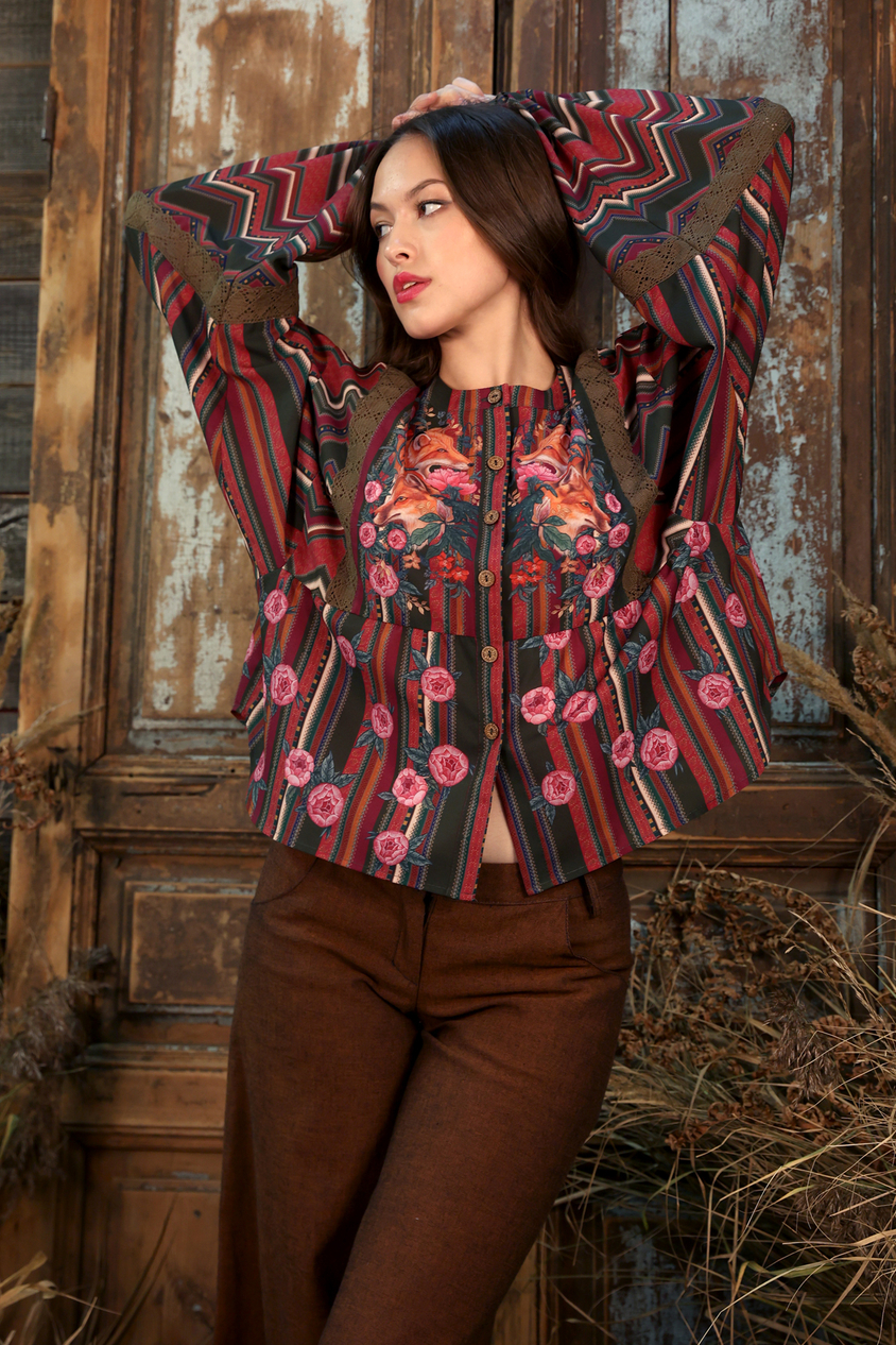 Blouse "Blackberry. Foxes in peonies"