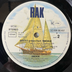 Винтажная виниловая пластинка LP Smokie Смоуки, Bravo Prasentiert Smokie (Германия 1976)