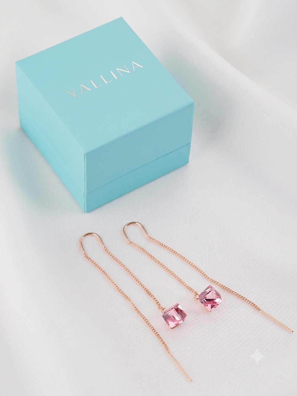 Серьги-протяжки Миражи с розовыми кубиками Swarovski