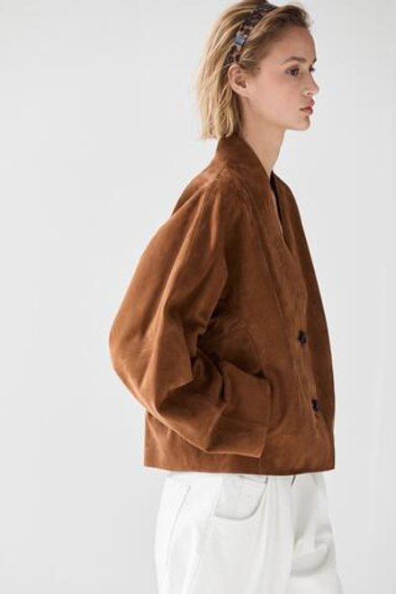 Massimo Dutti Замшевая куртка-бомбер с V-образным вырезом, верблюжий