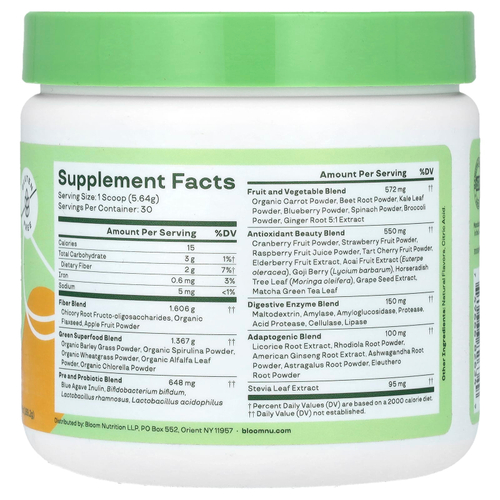 Bloom, Greens & Superfoods, манго, 169,2 г (5,97 унции)