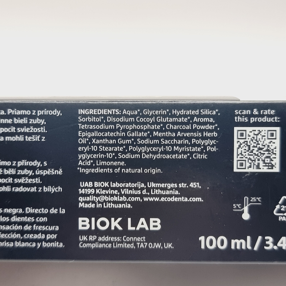 Зубная паста отбеливающая с углем Ecodenta Black Whitening, 100 мл (из Финляндии)
