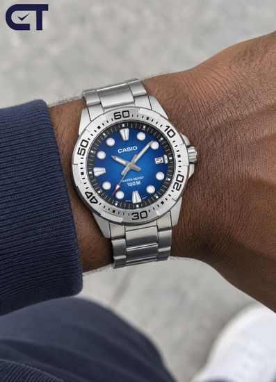 CASIO MTD-140D-2A CASIO Collection мужские наручные часы — насыщенный синий циферблат, стальной браслет и водостойкость 100 м