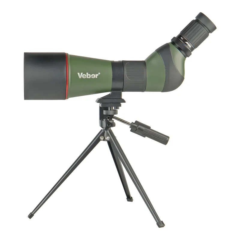 Зрительная труба Veber Defence 20-60x80 с сеткой, вид сбоку с телескопическим штативом